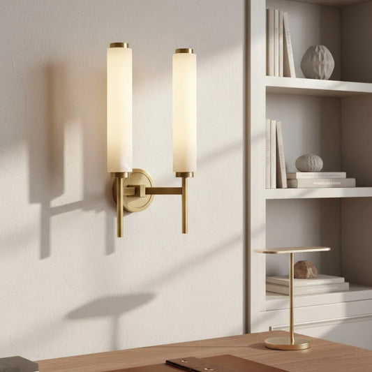 Zamira Minimalist Alabaster Cylinder Wall Sconce