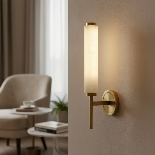 Zamira Minimalist Alabaster Cylinder Wall Sconce