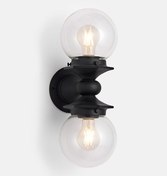 Zethus Industrial Outdoor Globe Glass Double Sconce