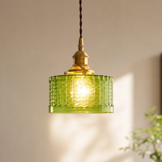 Zinnia Industrial Vintage Green Embossed Glass Pendant Light