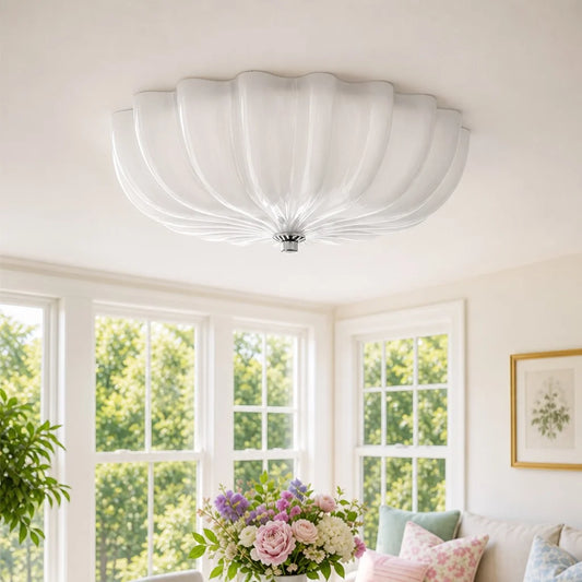 Zorael Modern Fluted Glass Flower Flush Ceiling Light