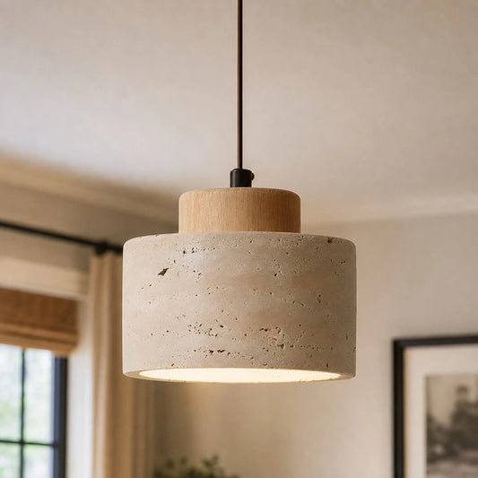 Zorglub Minimalist Travertine Cylinder Pendant Light