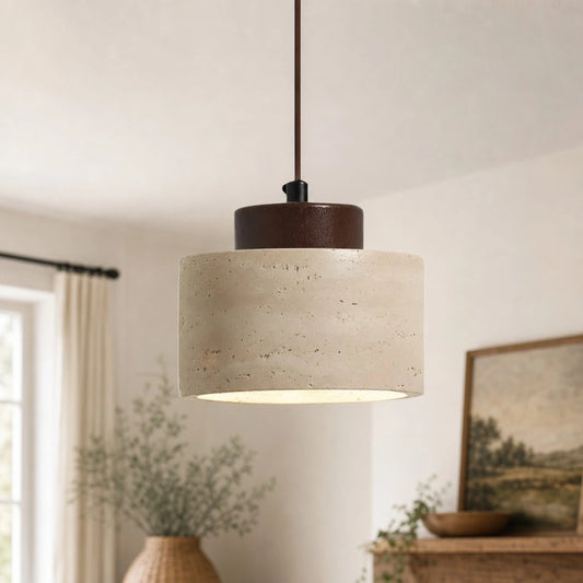 Zorglub Minimalist Travertine Cylinder Pendant Light