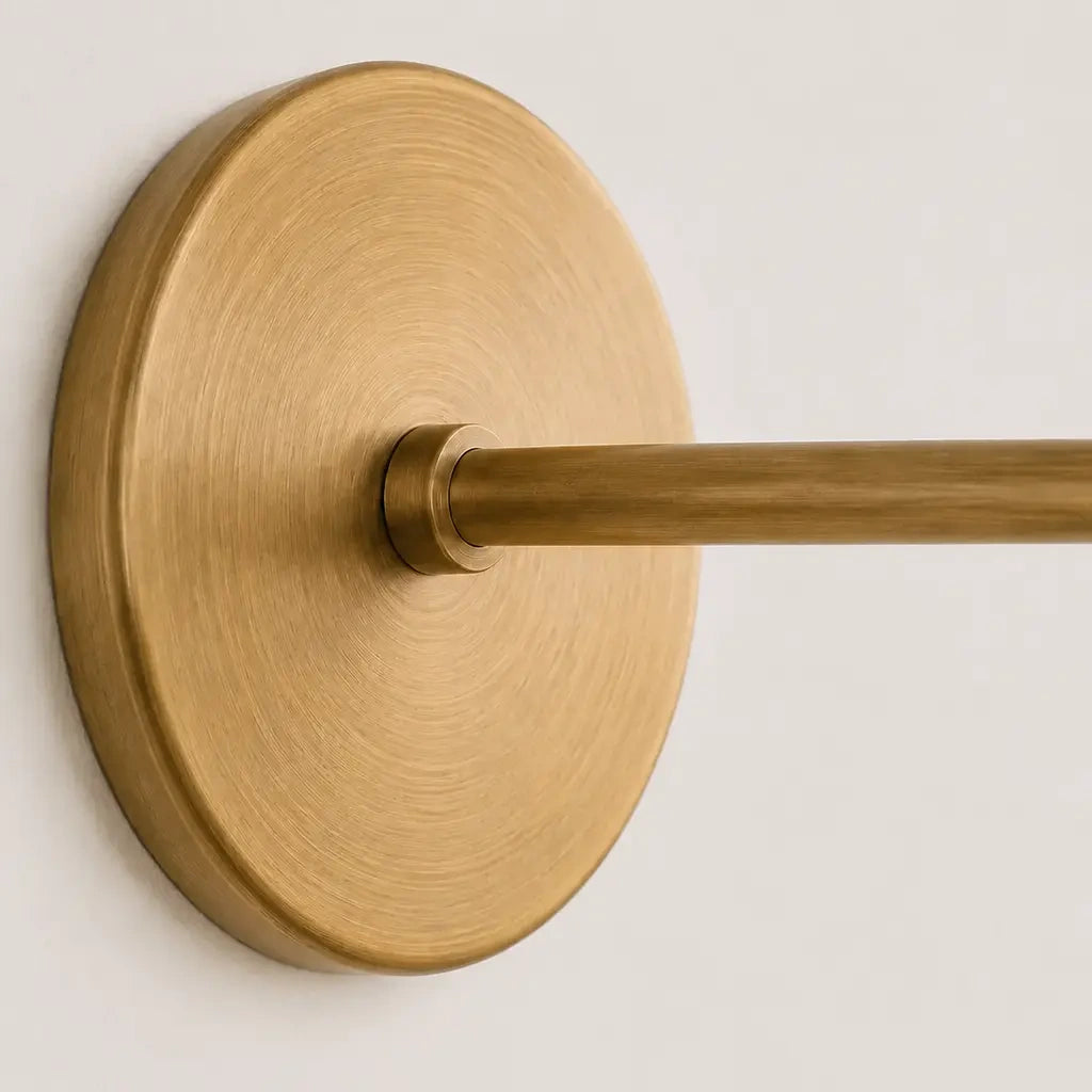 Zorya industrial brass cone shade wall sconce, Porcelain, material and construction detail