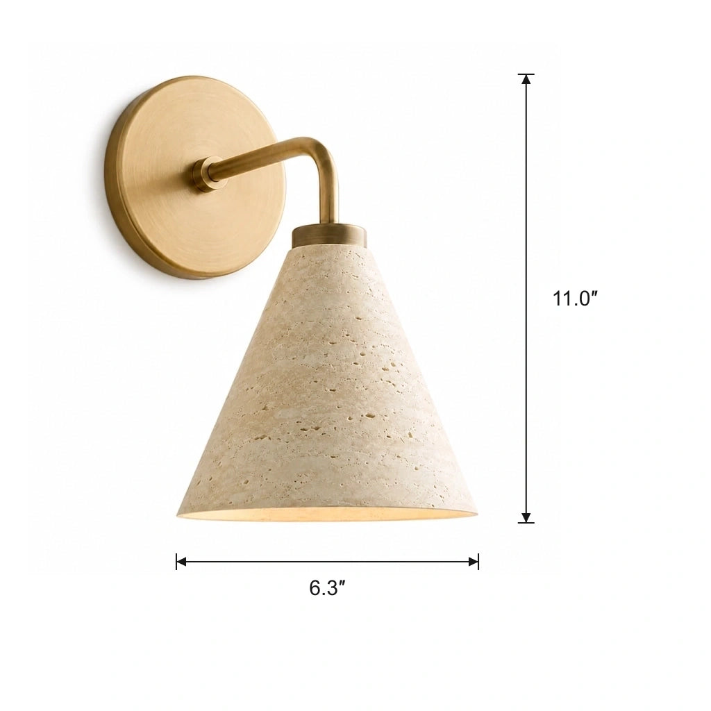 Zorya industrial brass cone shade wall sconce, dimension diagram