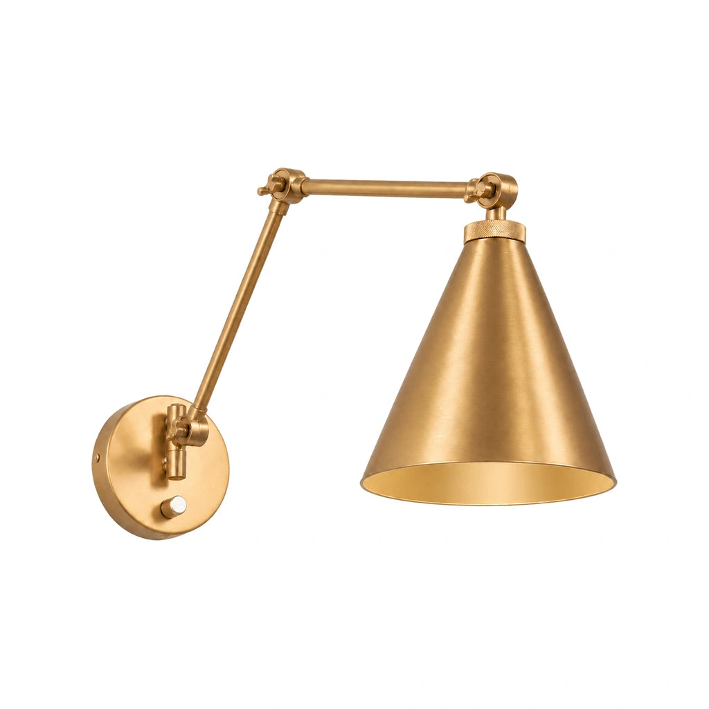 Zorya Industrial Metal Swing Arm Wall Sconce, switched-off fixture on a white background