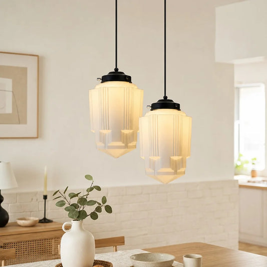 Zuna Vintage Art Deco Geometric Glass Pendant Light