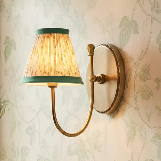 Vintage French Brass Fabric Drum Shade Wall Sconce