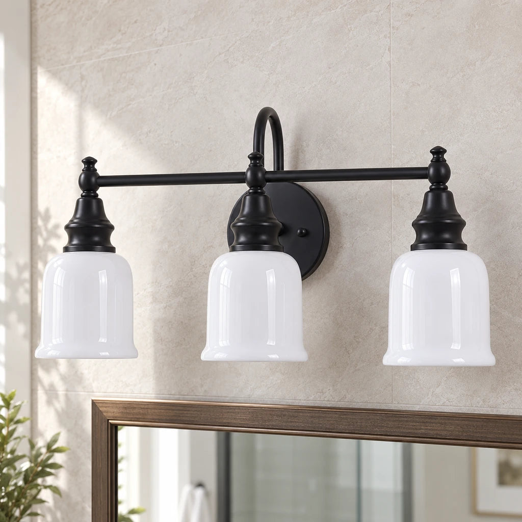 Aurelia 3-Light Glass Vanity Light - Milk Glass black close