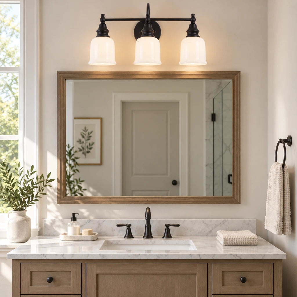 Aurelia 3-Light Glass Vanity Light - Milk Glass black medium