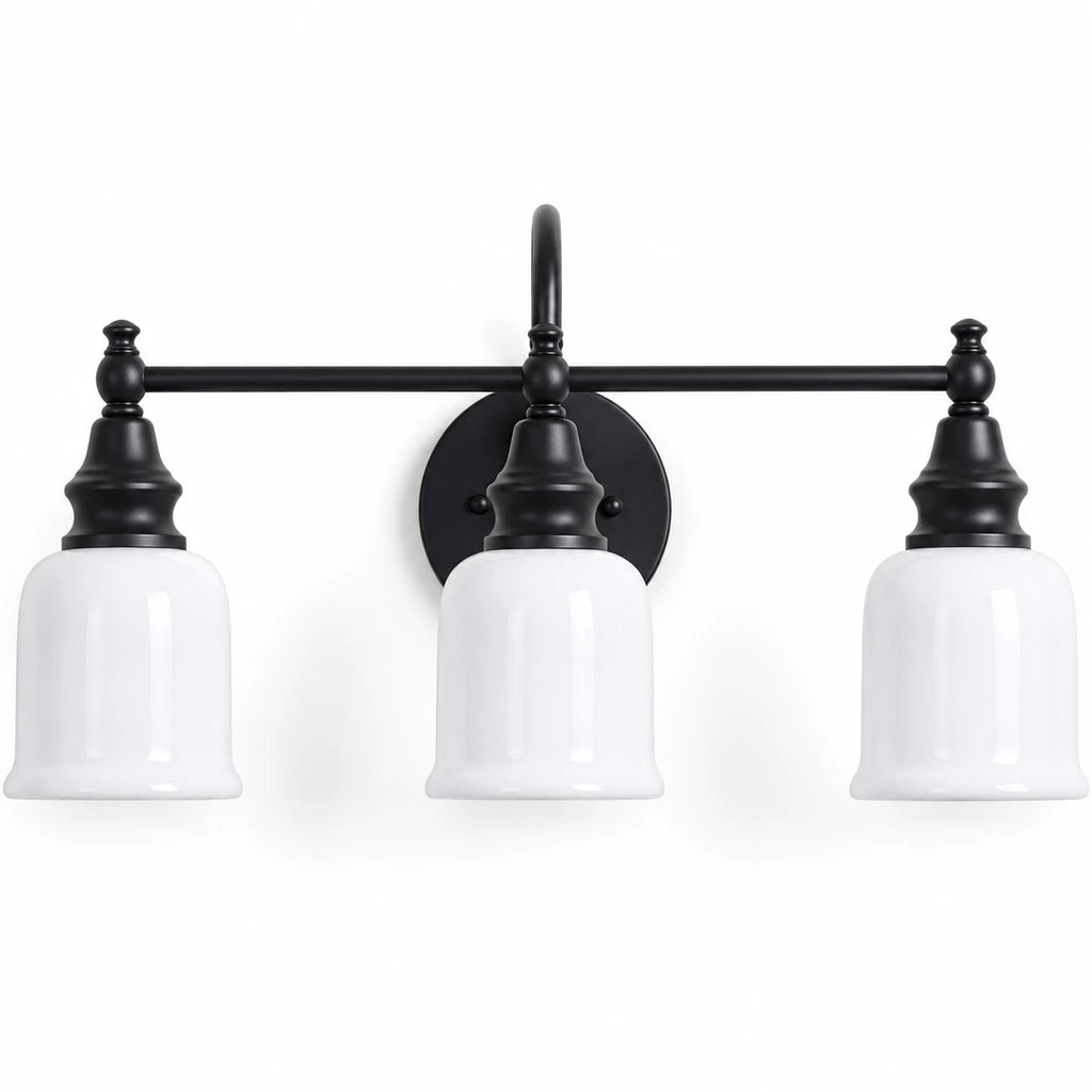 Aurelia 3-Light Glass Vanity Light - Milk Glass black white off