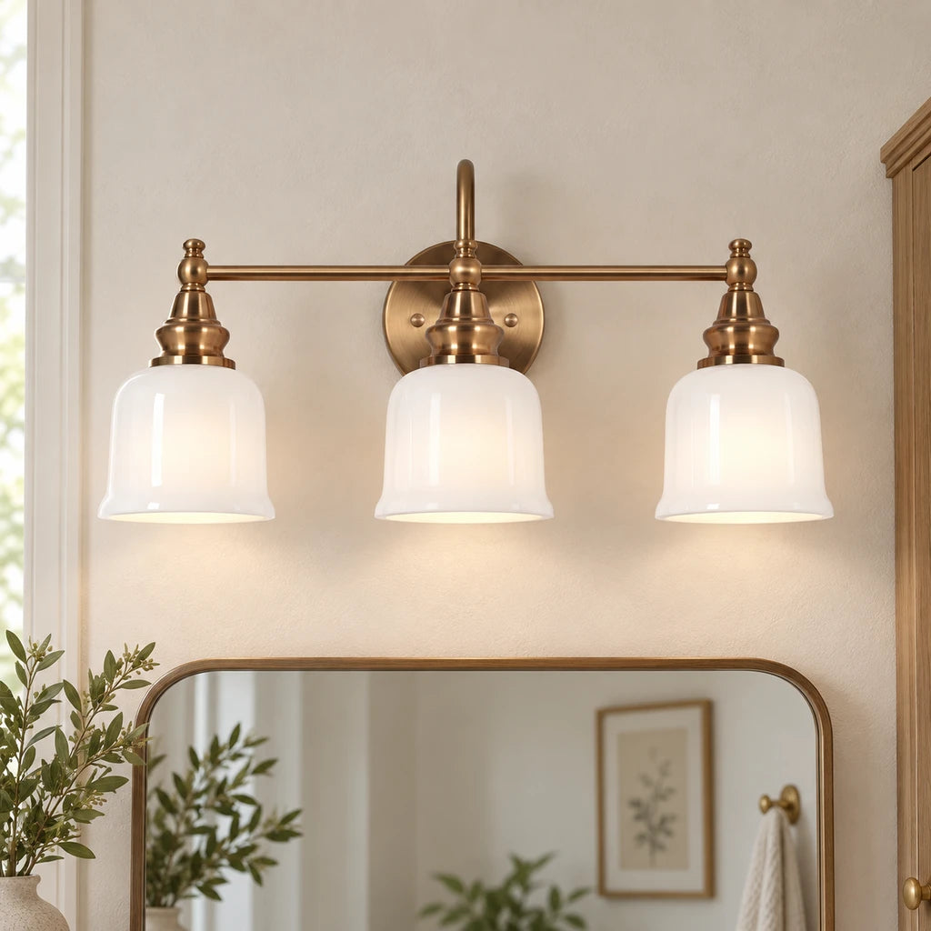 Aurelia 3-Light Glass Vanity Light - Milk Glass brass sku