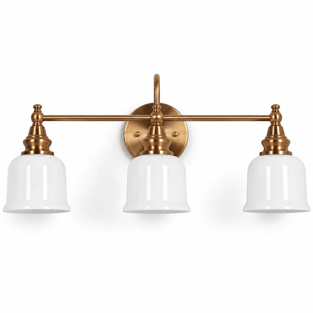 Aurelia 3-Light Glass Vanity Light - Milk Glass brass white off