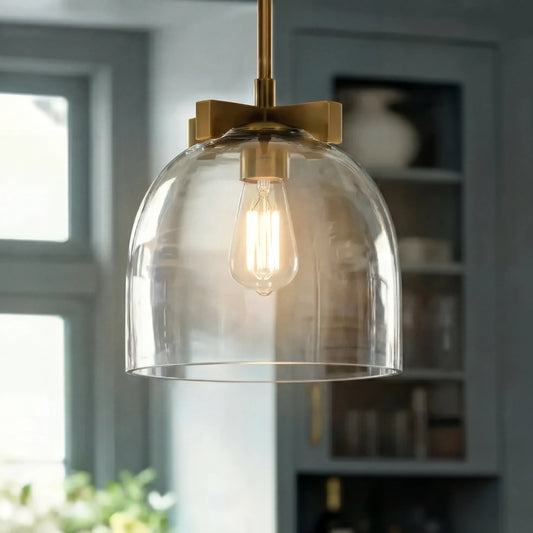 Tovan Modern Farmhouse Clear Curved Glass Pendant Light