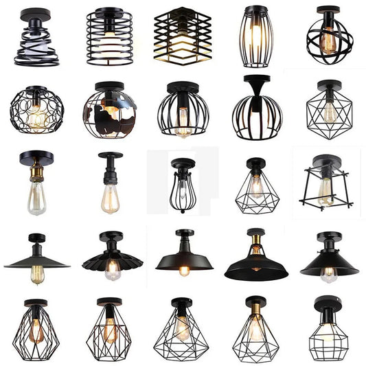 Retro Industrial Metal Frame Ceiling Light for Porch Hallway Kitchen Bathroom