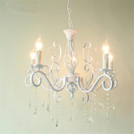 Retro Loft Wrought Iron Chandelier with White Crystal Deco for Dining Room