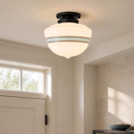 Aviva Vintage Schoolhouse Glass Bowl Semi-Flush Mount Ceiling Light