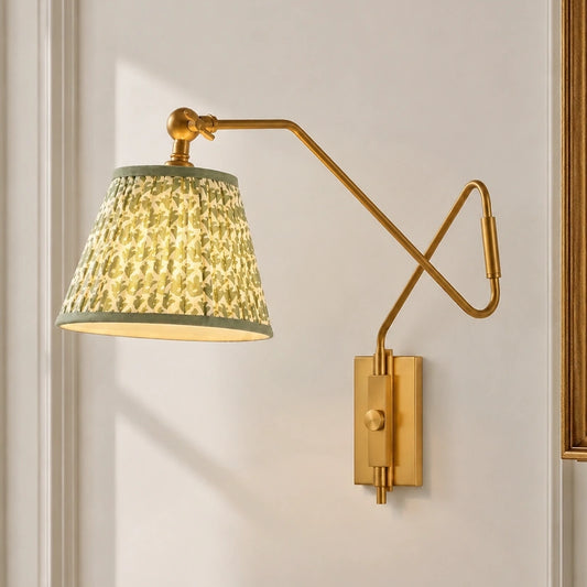 Solace Modern Pleated Fabric Swing Arm Wall Light