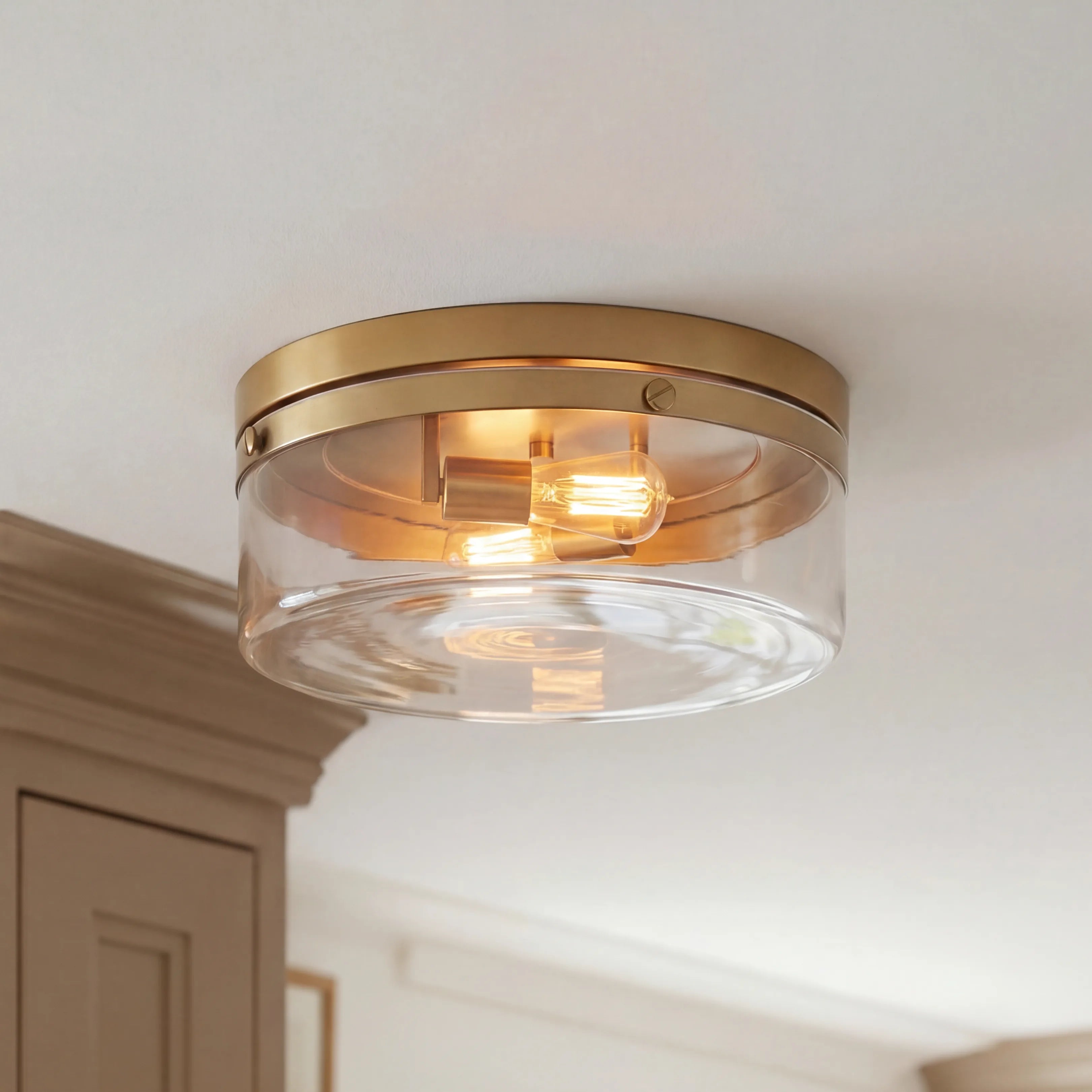 Industrial Cylinder Clear Glass Flush Mount Light | Mergelighting ...