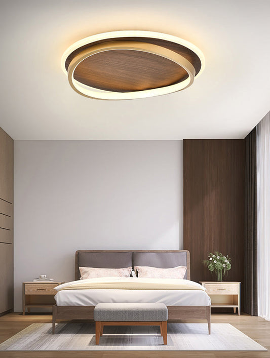 Wooden LED Flush Mount Ceiling Light with Metal Ring in Modern & Contemporary Style