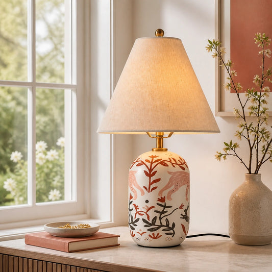 Julian Retro Ceramic Linen Tapered Table Lamp