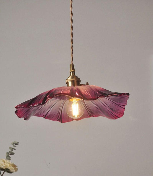 Violet Glass Sunflower Pendant LED Light in Vintage Style