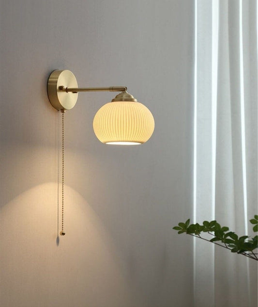 Ribbed Ceramic Wall Light in Lantern Ball Shape