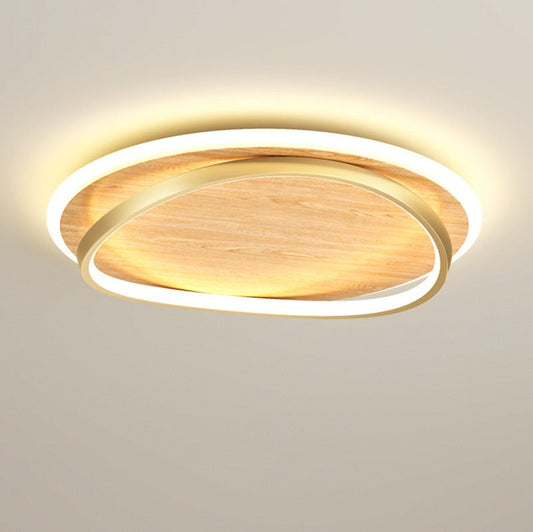 Wooden LED Flush Mount Ceiling Light with Metal Ring in Modern & Contemporary Style