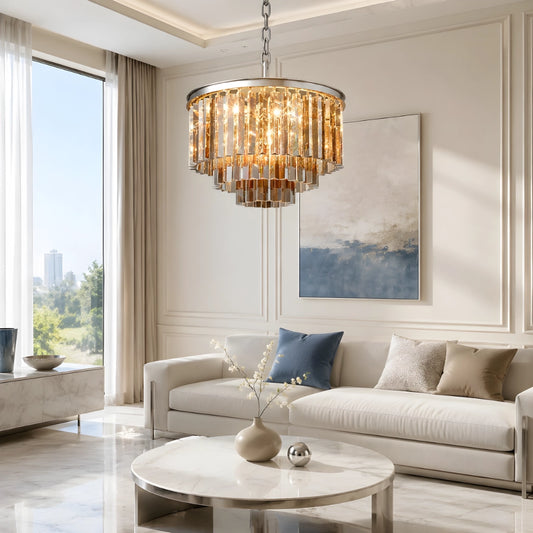 Larenis Vintage Luxury Metal Crystal Drum Chandelier