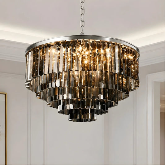 Larenis Vintage Luxury Metal Crystal Drum Chandelier