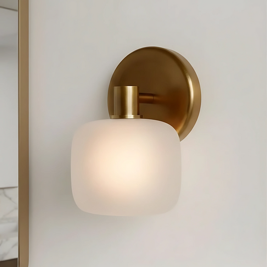 Nomos Modern Cylinder Brass Frosted Glass Wall Sconce