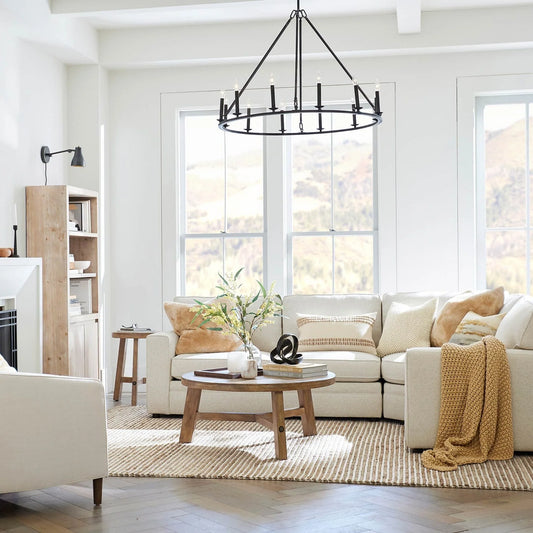 Rustic 12-Light Candle Iron Round Chandelier