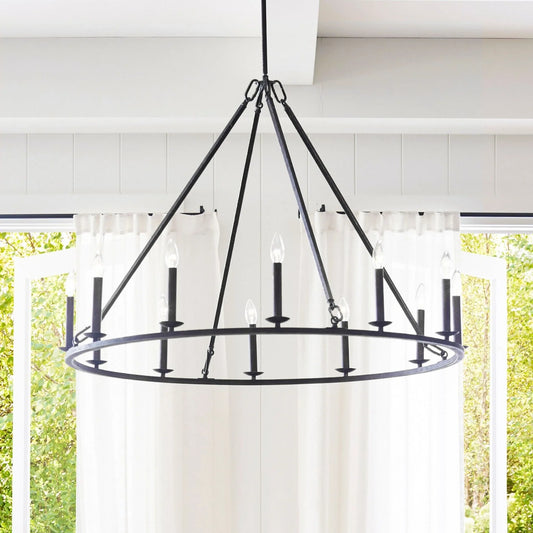 Rustic 12-Light Candle Iron Round Chandelier