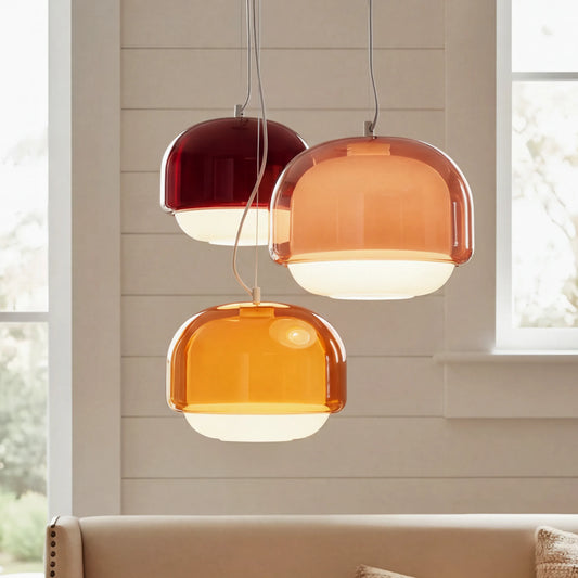 Modern Nordic Round Double-Dome Colorful Glass Pendant Light