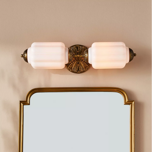 Vintage Art Deco Milk Glass Eloise Vanity Light Fixture