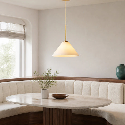 Ambrose Minimalist Brass Glass Cone Pendant Light