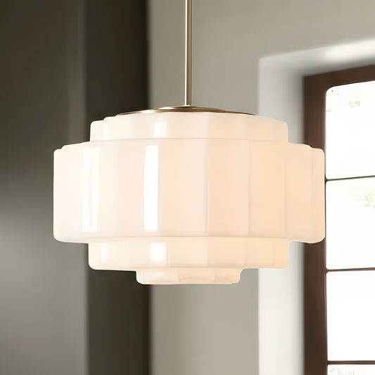 Vintage Brass Layered Milk Glass Pendant Light for Kitchen island