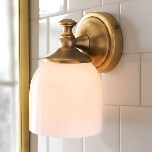 Antique Brass Milk Glass Wall Sconce