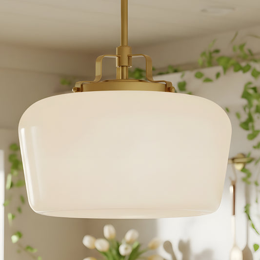 Modern Antique Brass Opal White Glass Pendant Light for Kitchen Island