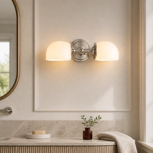 Ford Rustic Metal Double Milk Glass Horizontal Wall Sconce