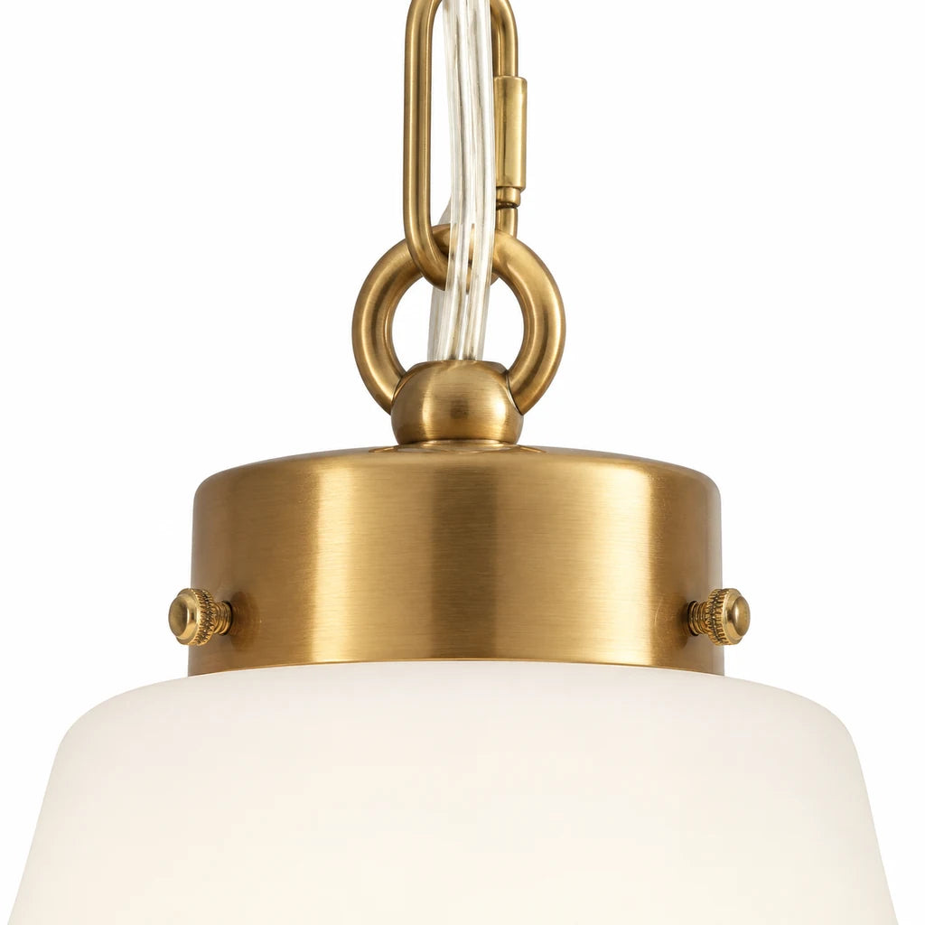 Liora pendant, metal canopy screw and chain-entry detail