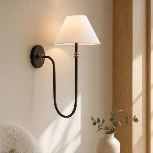 Bella White Fabric Swan Neck Sconce