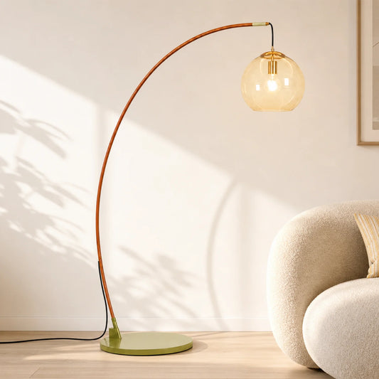 Mila Modern Arched Floor Lamp with Amber Glass Shade