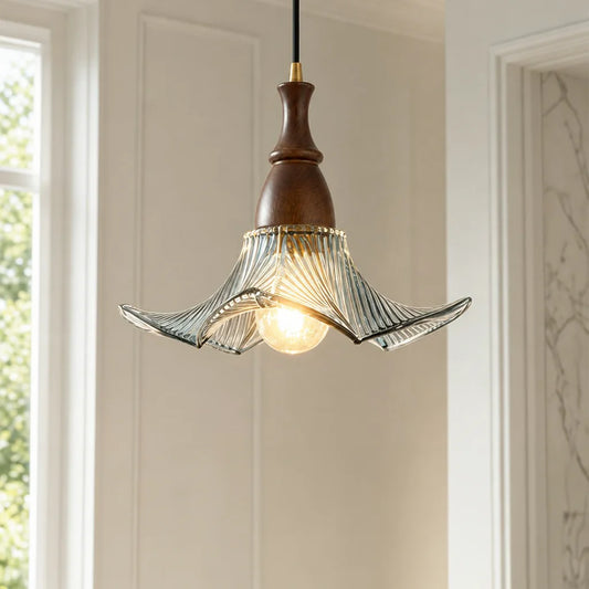 Anahid Modern Wood Artistic Glass Floral Pendant Light