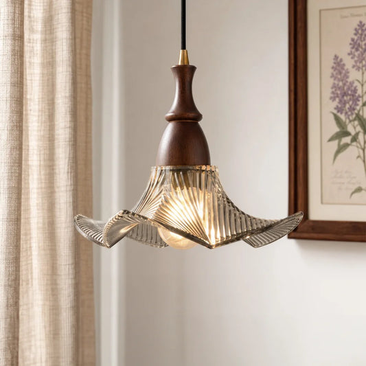 Anahid Modern Wood Artistic Glass Floral Pendant Light