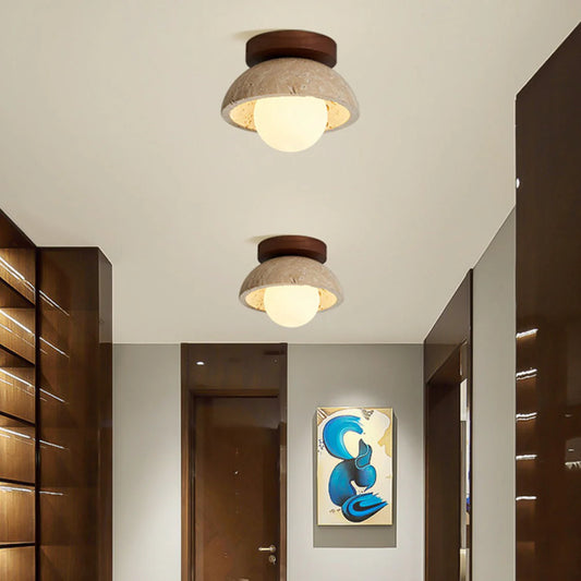 Kairi Retro Travertine Round Flush Mount Ceiling Light